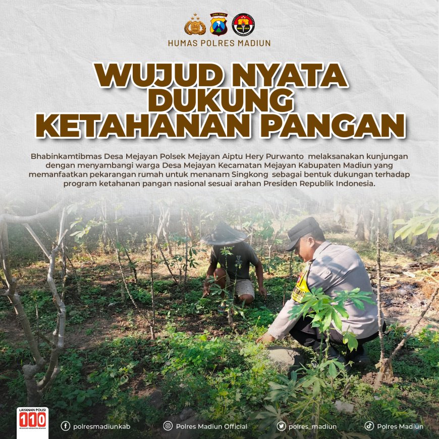 Wujud Nyata Dukung Ketahanan Pangan, Bhabinkamtibmas Polsek Mejayan Sambangi Warga Tanam Singkong di Pekarangan
